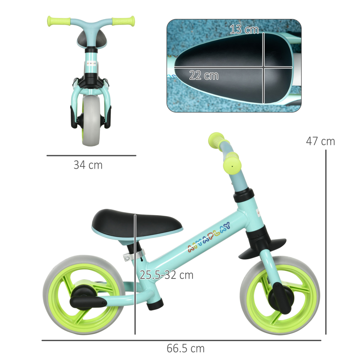 8" Baby Balance Bike with Adjustable Seat, Puncture-Free EVA Wheels - Green