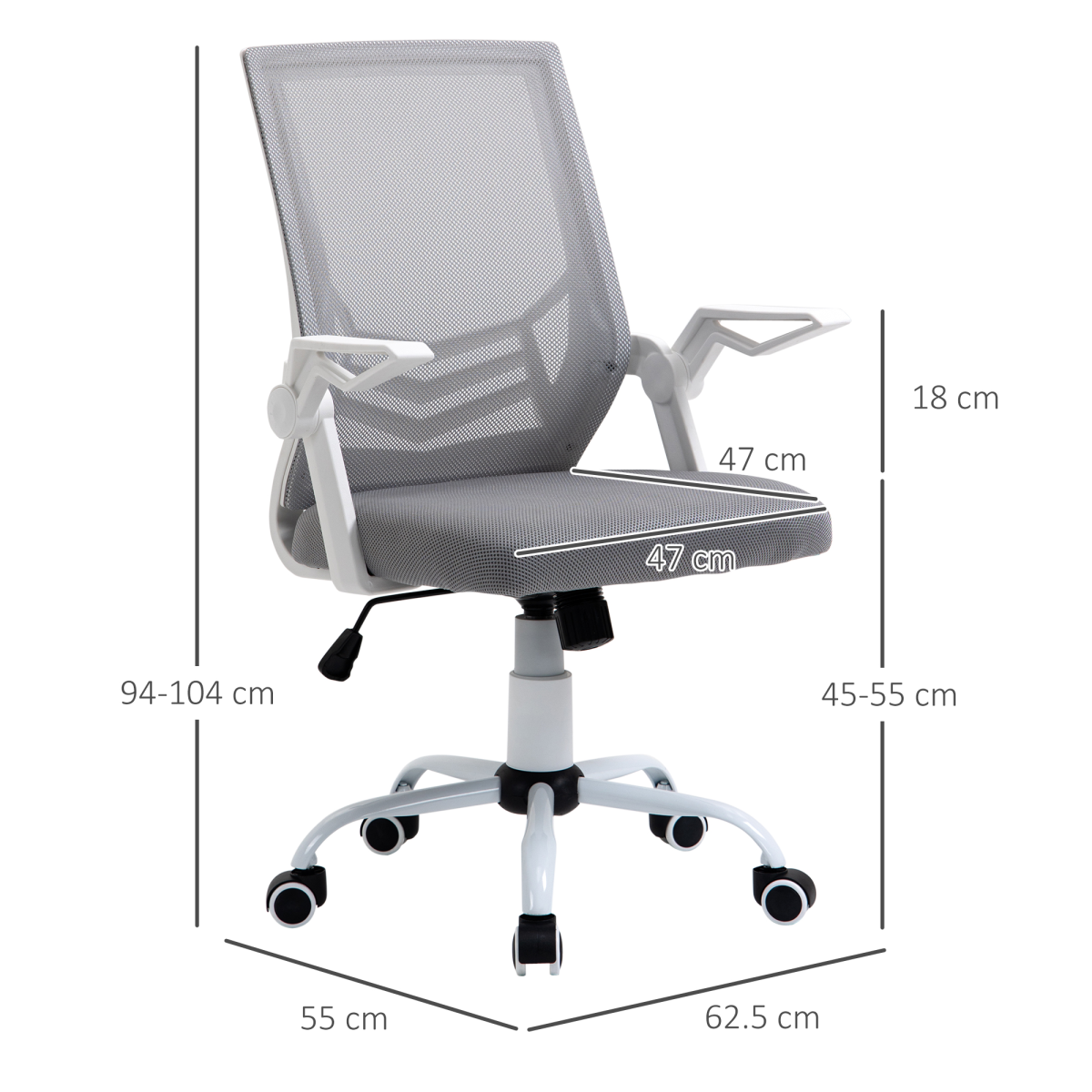 Mesh Swivel Office Chair Task Computer Chair with Lumbar Support, Grey Vinsetto