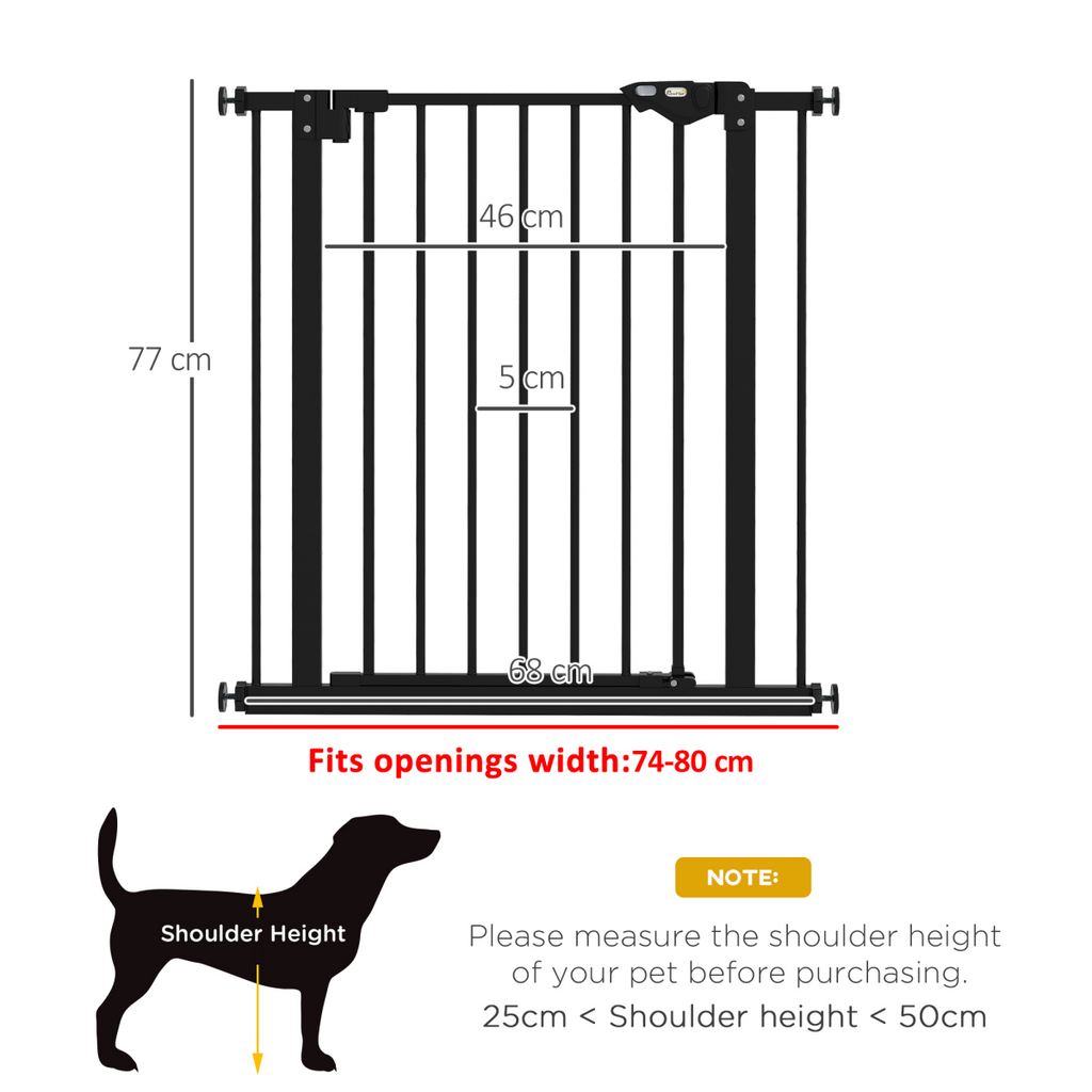 PawHut Adjustable Safety Gate with 1 Extensions and Four Adjustable Screws, Black