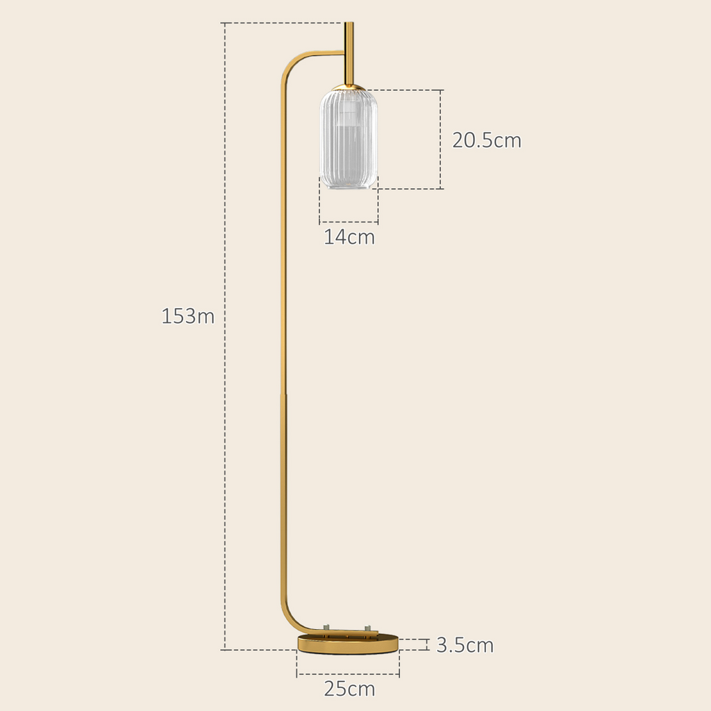 HOMCOM Modern Floor Lamp with Glass Lampshade, Foot Switch for Living Room