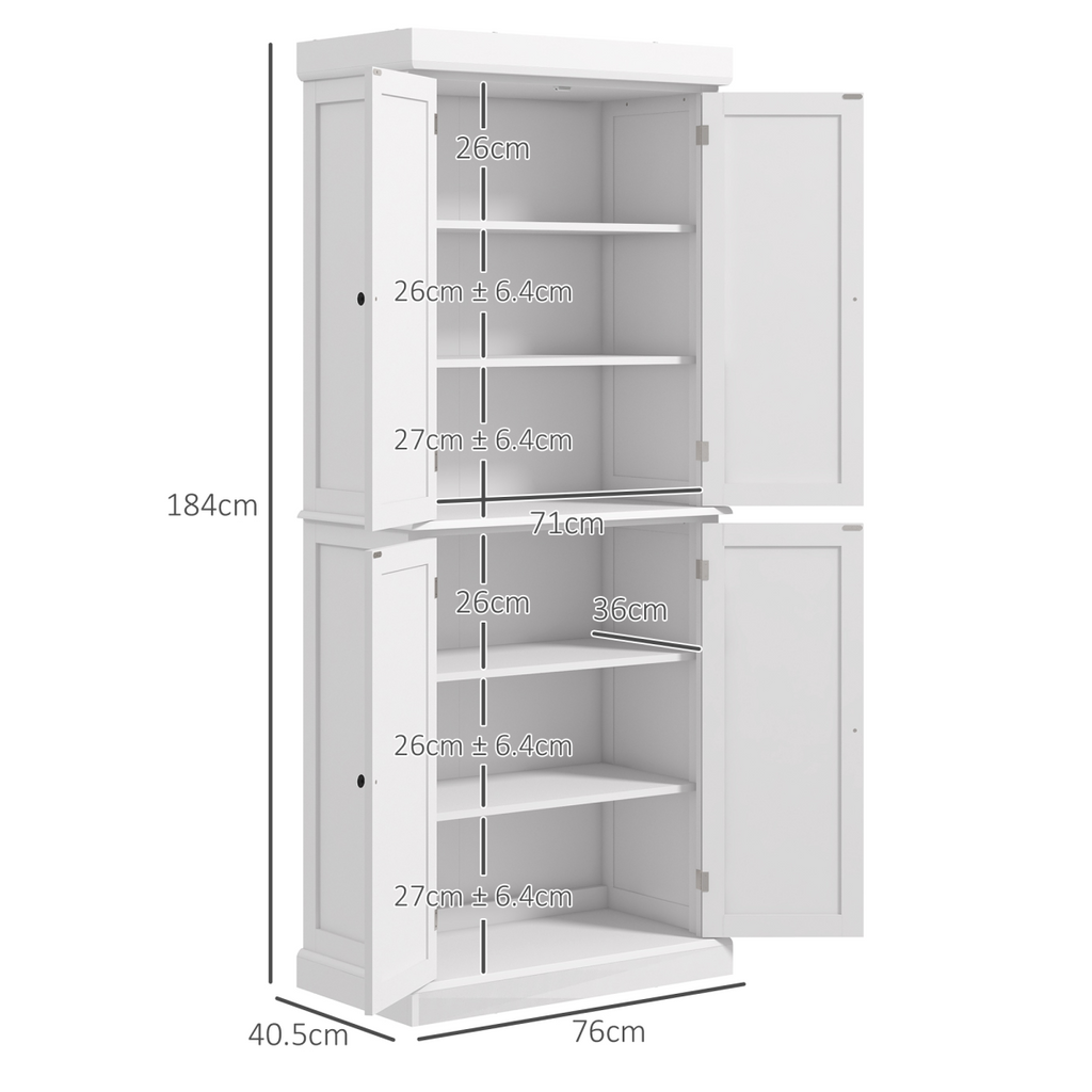 Freestanding Kitchen Cupboard, 6-Tier Cabinet Organizer w/ 4 Adjustable, White