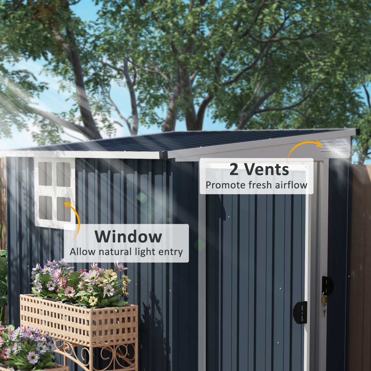 Outsunny 4 x 6ft Outdoor Garden Storage Shed with Window, Dark Grey