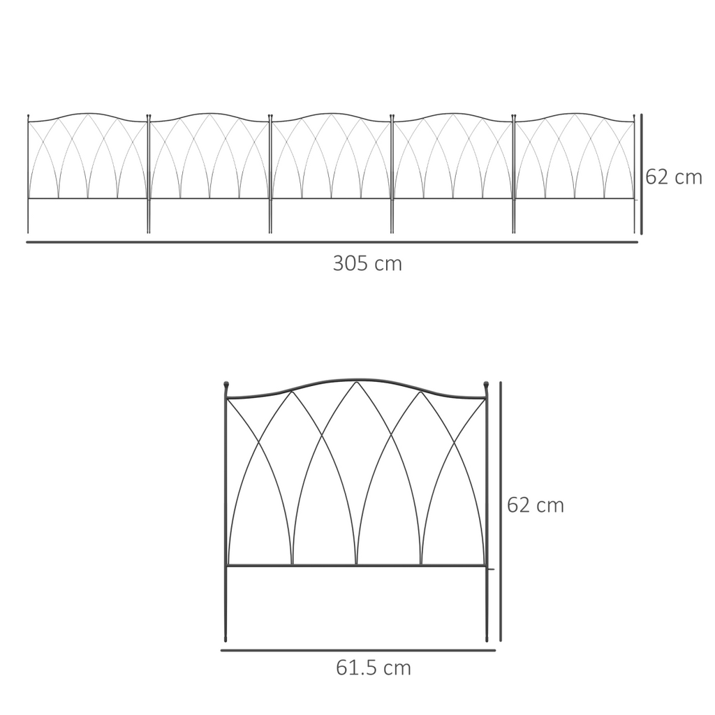 Outsunny 5PCs Decorative Garden Fencing Metal Border Edging