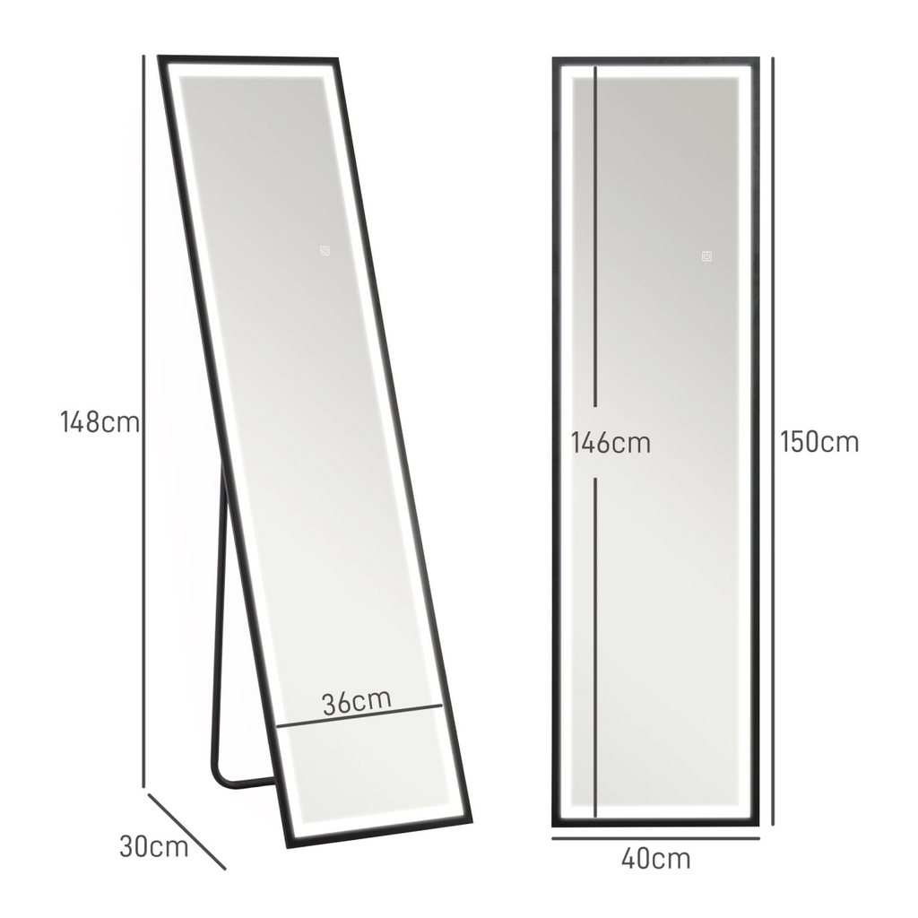 HOMCOM 150 x 40cm Full Length Mirror w/ Adjustable Lights Metal Frame Black