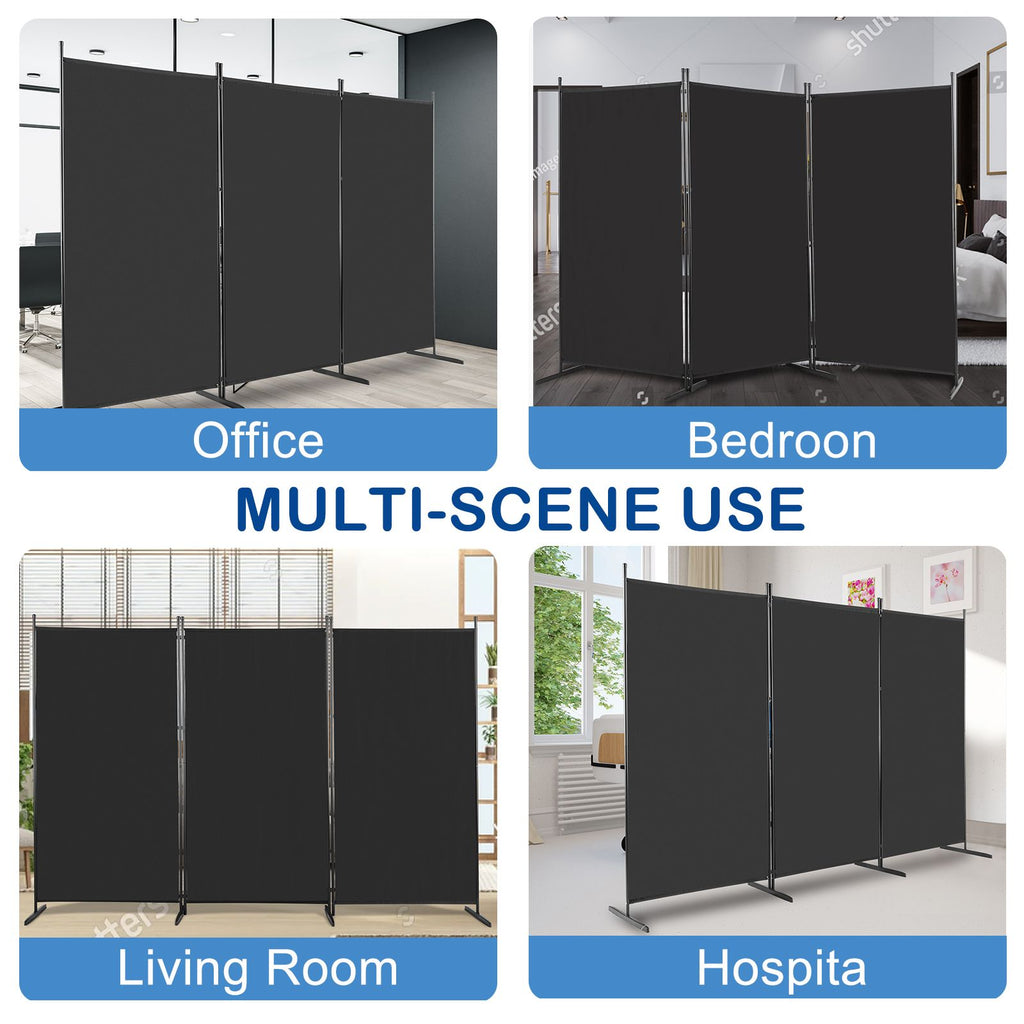 6FT Trifold 130g Polyester Fabric Plastic Foot Carbon Steel Frame Foldable Screen Black