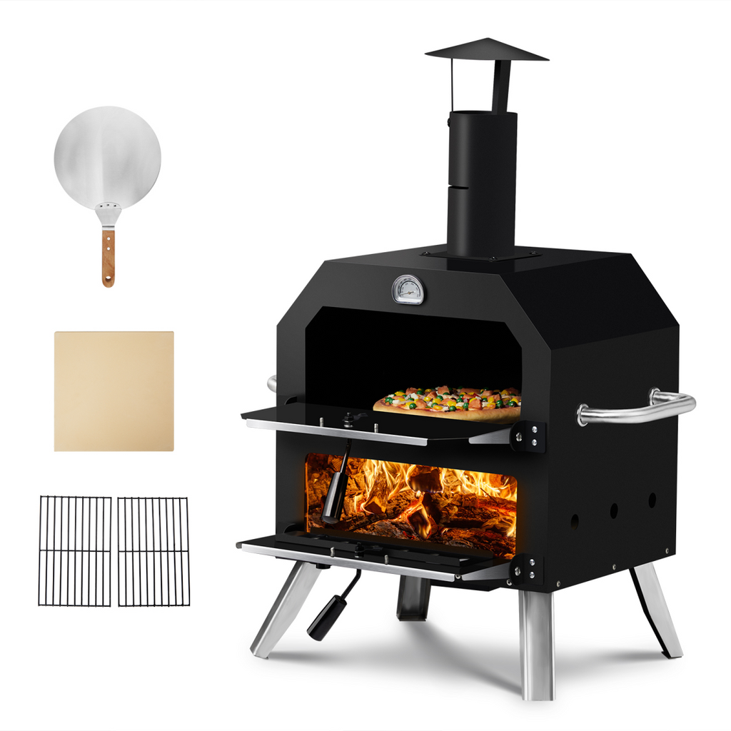 Outdoor Pizza Oven Wood Fired 2-Layer Pizza Ovens Outside Pizza Maker with Stone