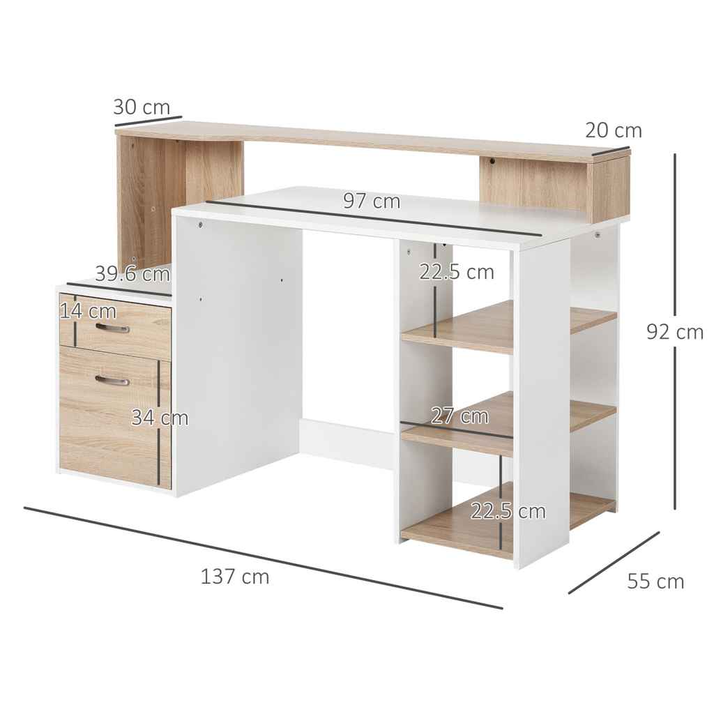 Multi-Storage & Workstation Desk Table Storage Shelves Home Office Oak HOMCOM