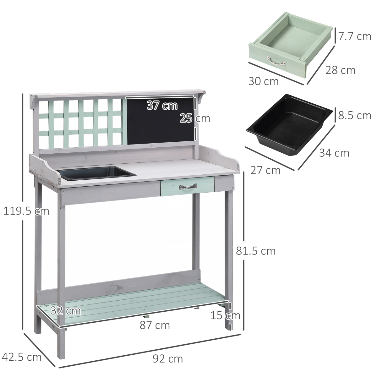 Outdoor Wooden Potting Table Bench Workstation Planting Shelves