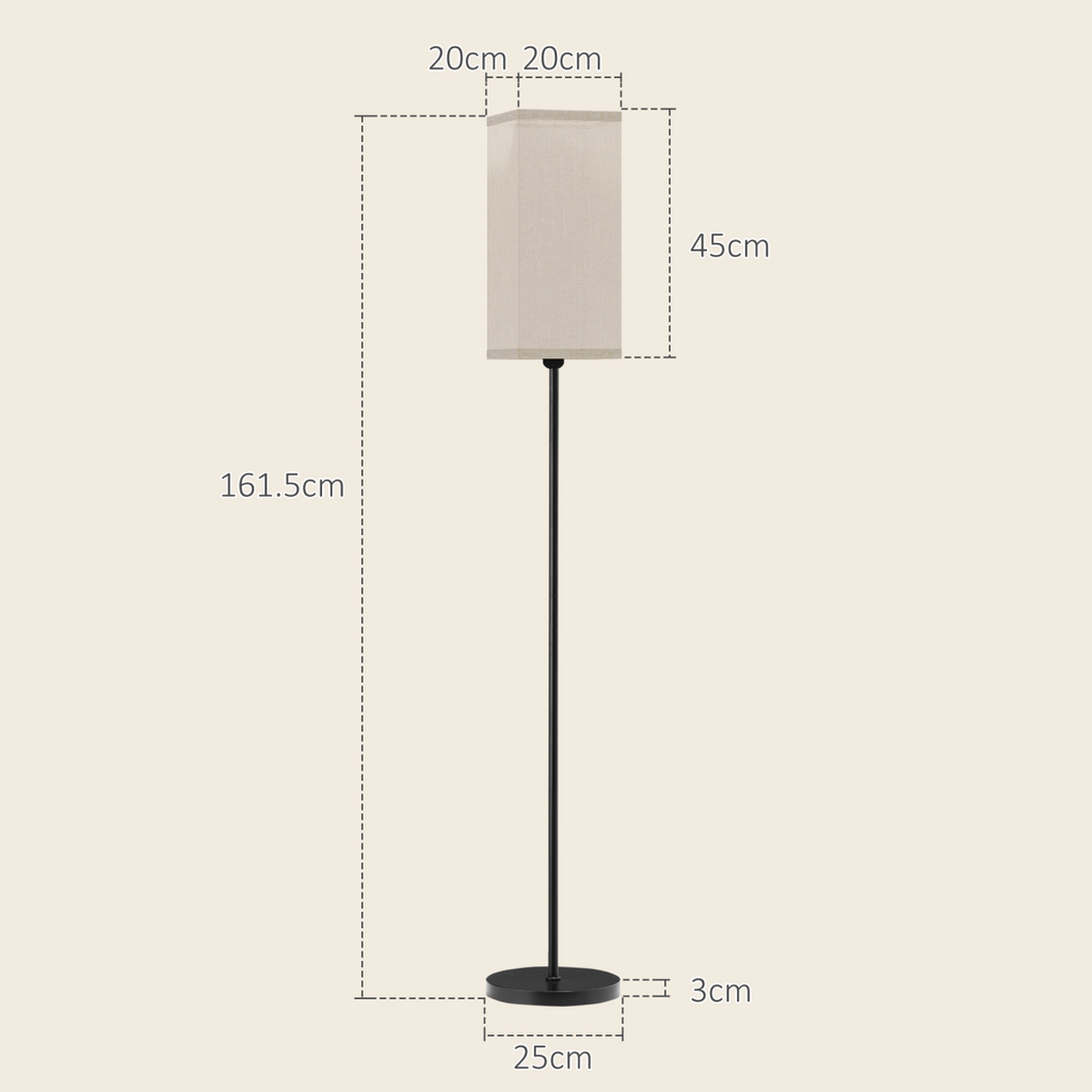 HOMCOM Standing Floor Lamp with Linen Shade for Living Room, Bedroom, Black