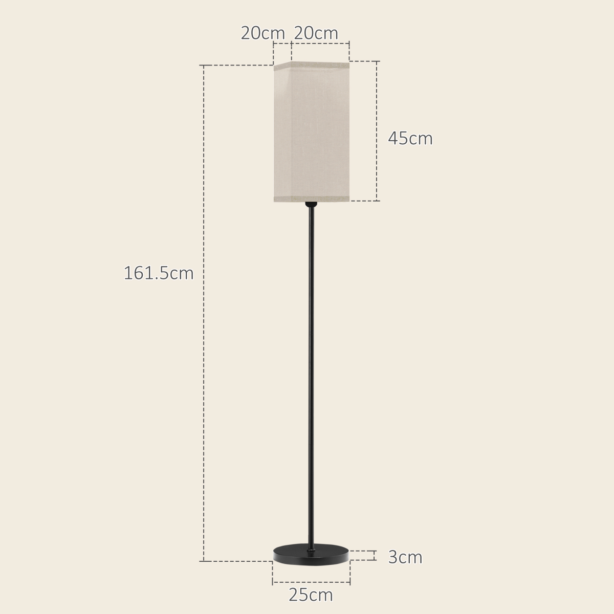 HOMCOM Standing Floor Lamp with Linen Shade for Living Room, Bedroom, Black