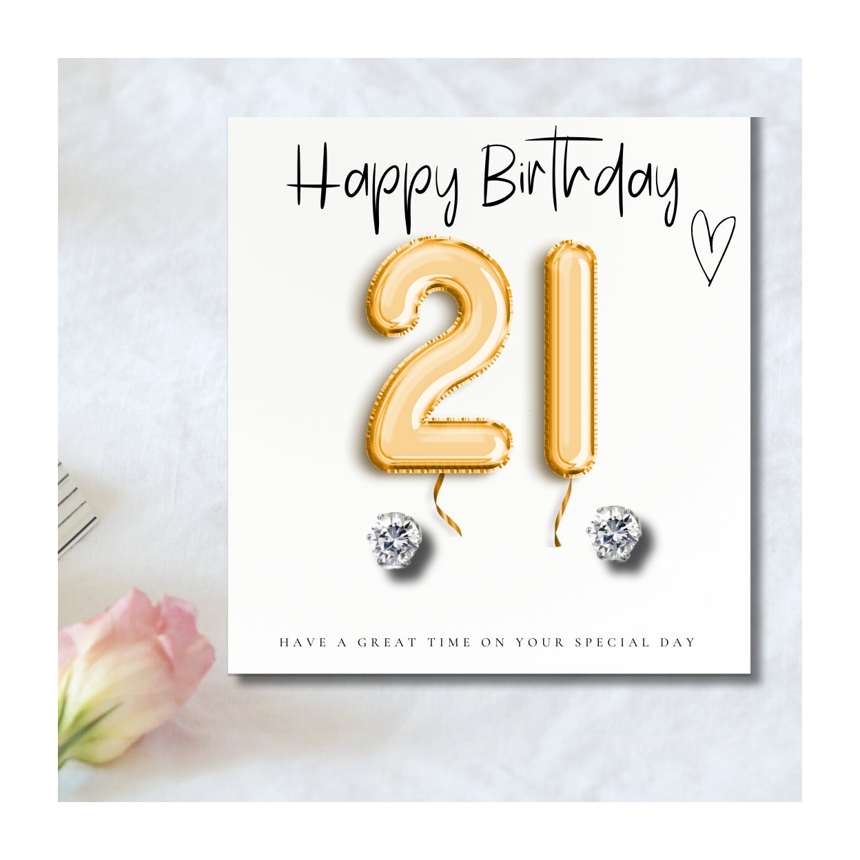 21st Birthday Cubic Zirconia Earrings & Gold Balloons Mini Hamper