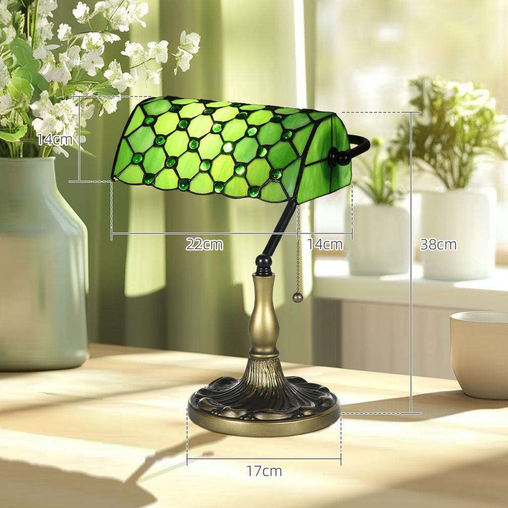 HOMCOM Stained Glass Table Lamp, for Bedroom Bedside, Bulb not Included