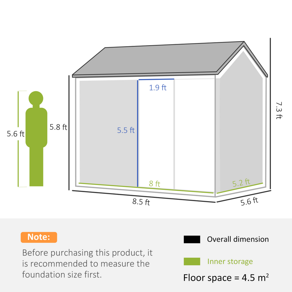 Outsunny 8x6ft Metal Garden Shed Outdoor Storage Shed w/ Doors Window, Grey