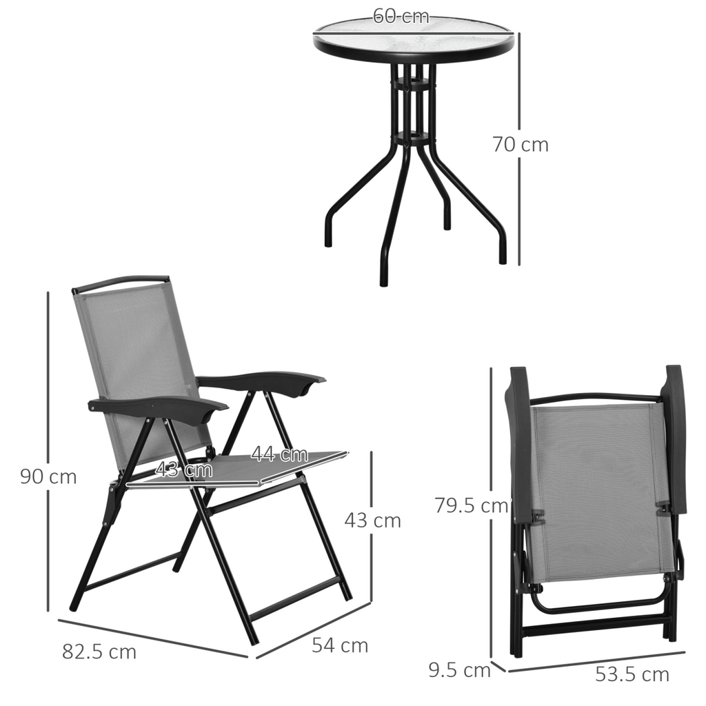 Patio Bistro Set Folding Chairs Garden Coffee Table for Balcony Grey Outsunny