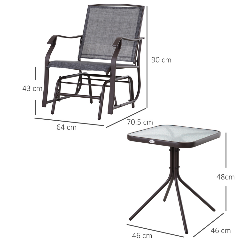 Steel Frame Set-of-2 Glider Rocking Chair w/ Table Set Grey