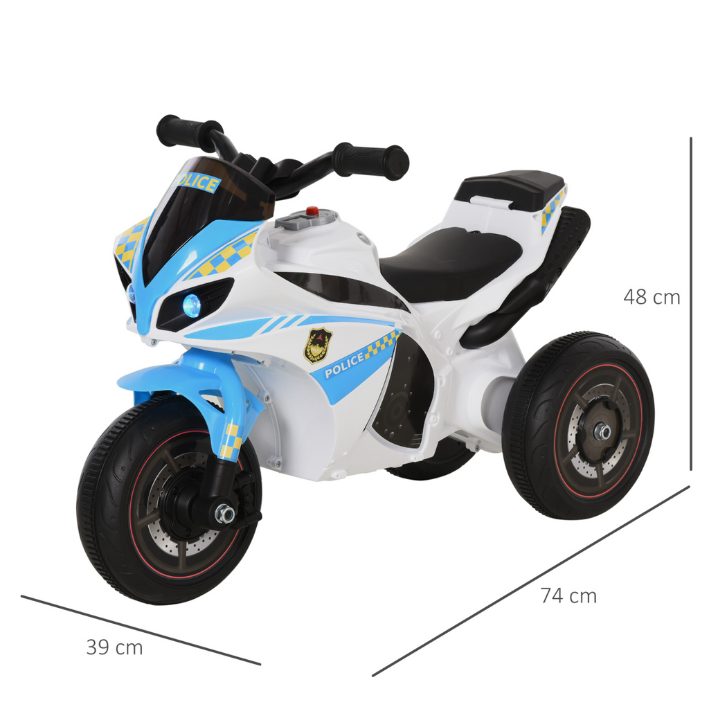 HOMCOM Kids Ride-On Police Bike 3-Wheel Vehicle with Music Lights 18-36 Mths