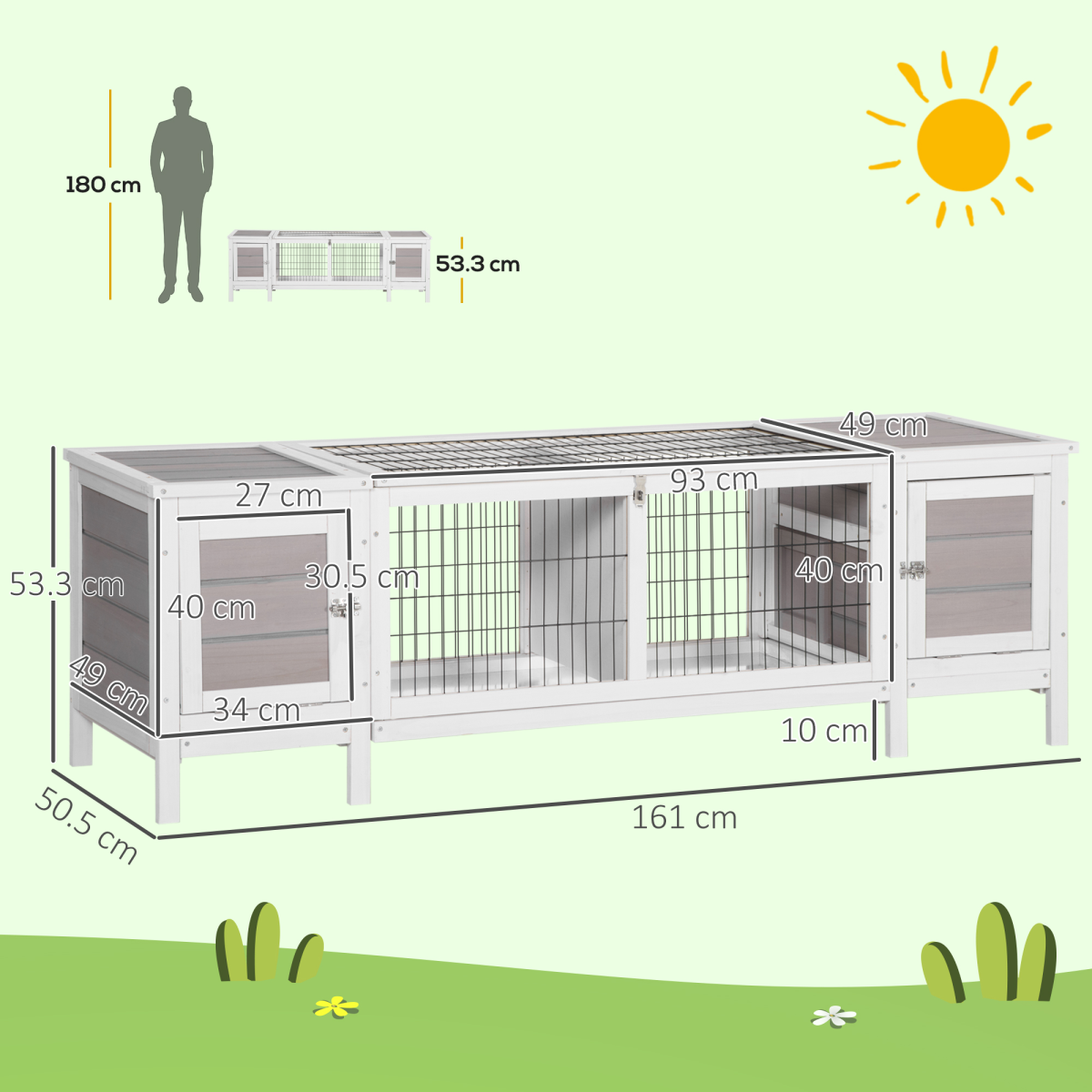 Indoor Rabbit Hutch Separable Guinea Pig Cage Bunny Run w/ Slide Out Tray - Grey