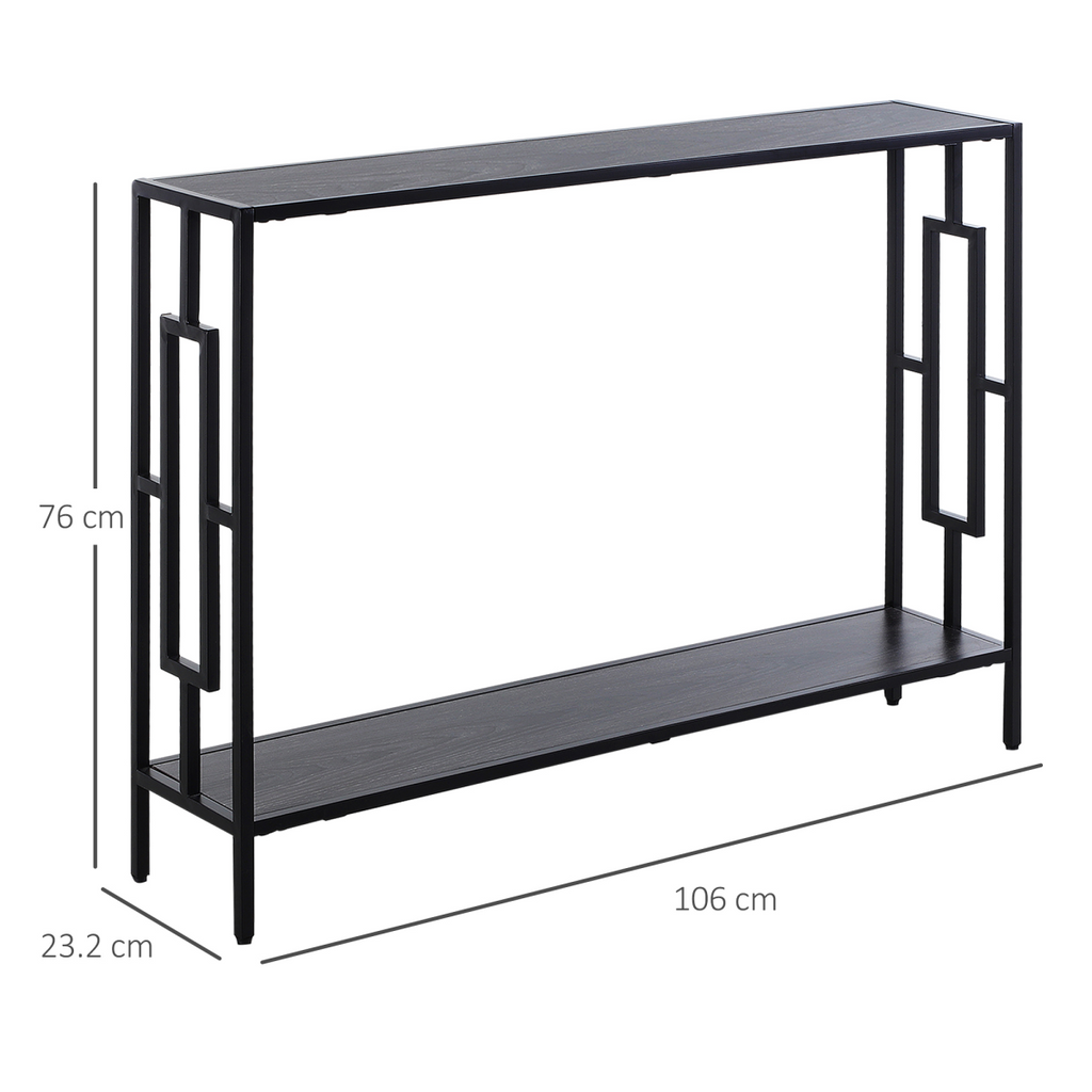 Console Table  2 Shelves MDF Steel Frame in Art Deco Square Style 76x106cm