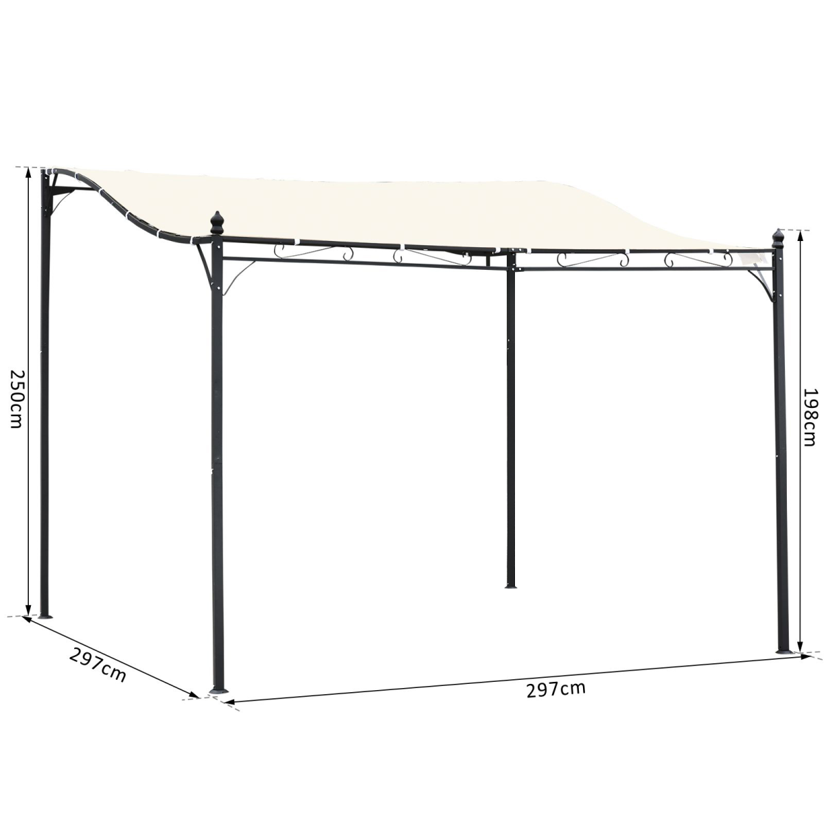 Wall Mounted Black Cream White 3x3 m Awning Metal Frame