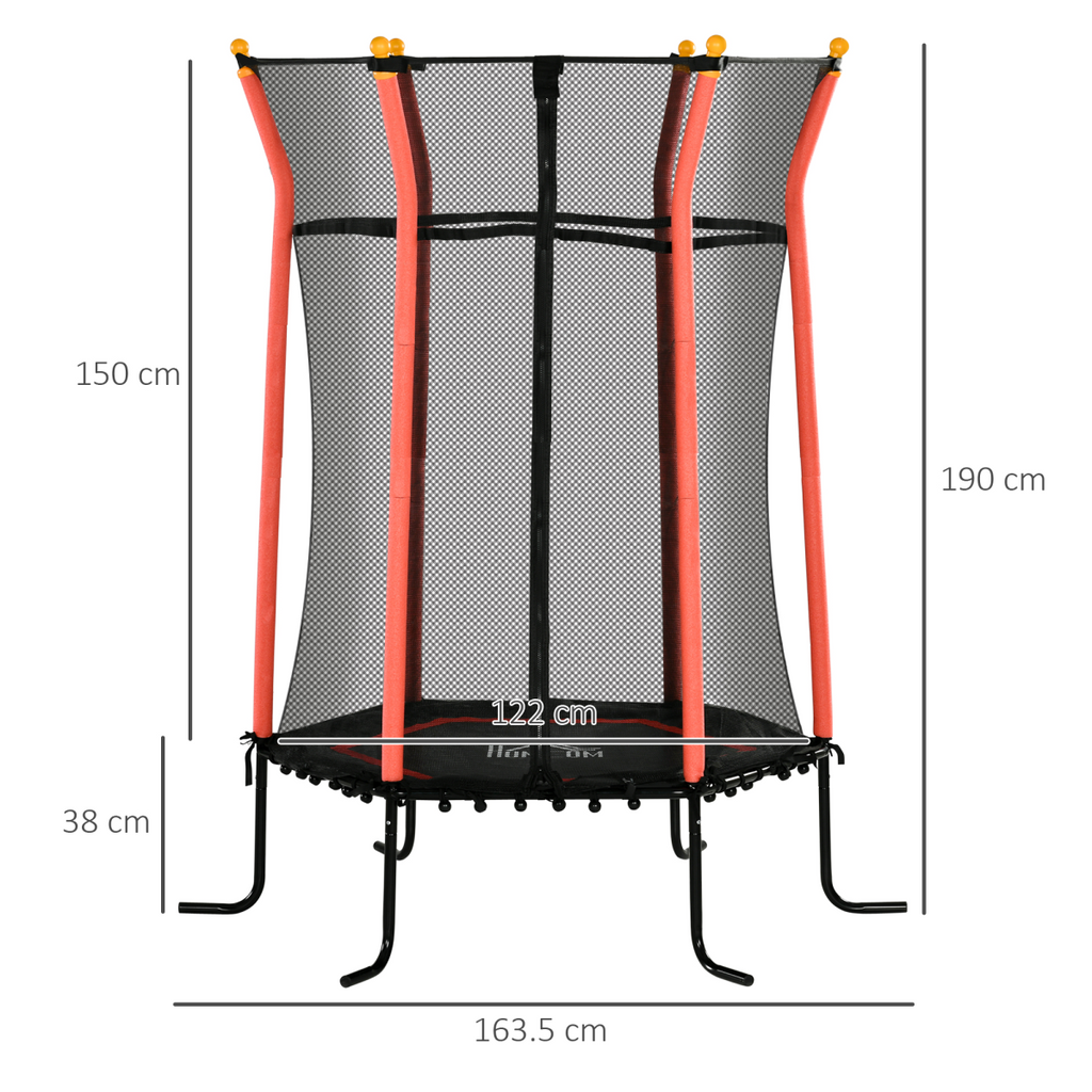 HOMCOM 5.4FT Kids Trampoline With Enclosure Indoor Outdoor for 3-10 Years Red