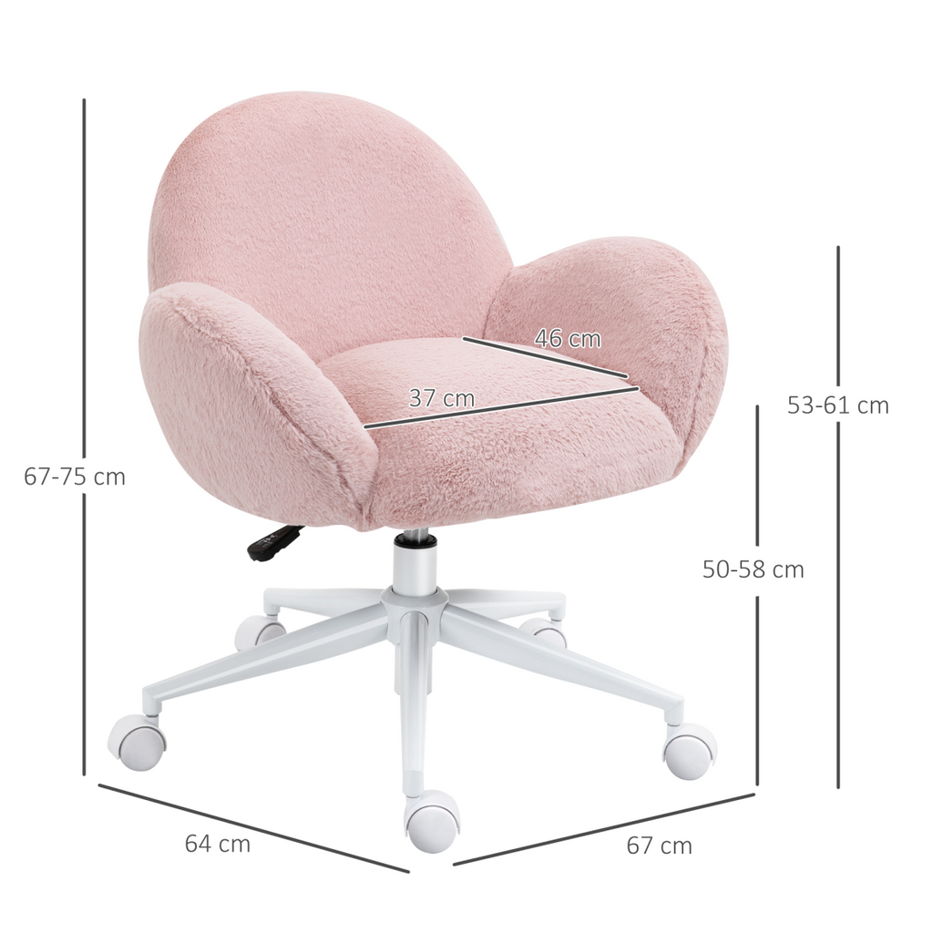 Fluffy Leisure Chair Office Chair with Backrest and Armrest for Bedroom Pink