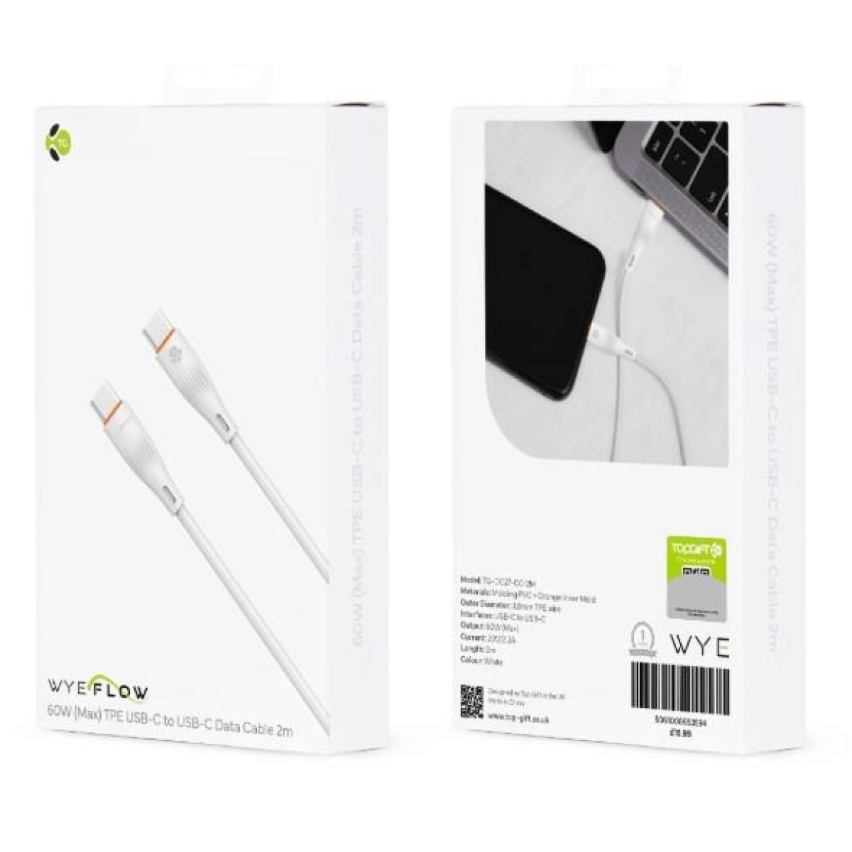 WYEFLOW 60W (Max) TPE USB-C to USB-C Data Cable 2m