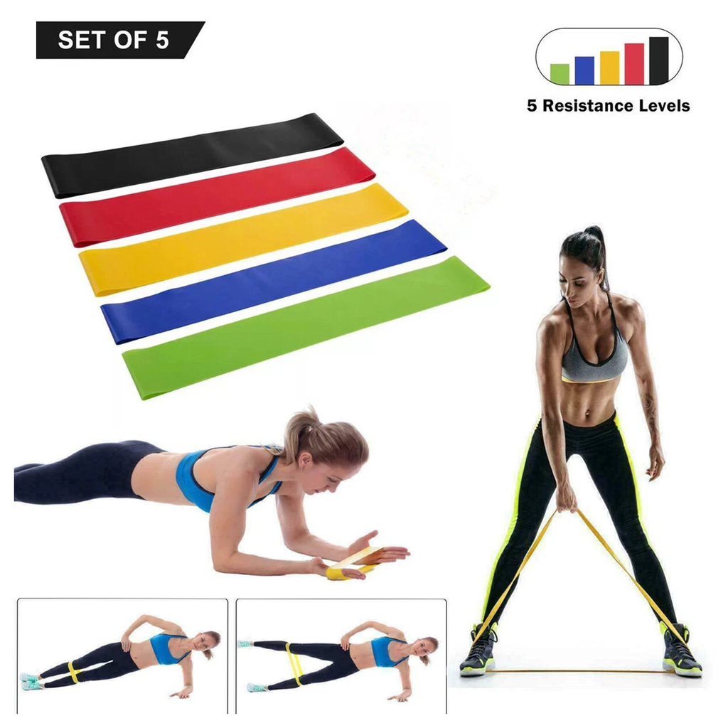 Set of 5 Resistance Exercise Loop Bands Fitness Yoga Resistance Band TPE Colorful