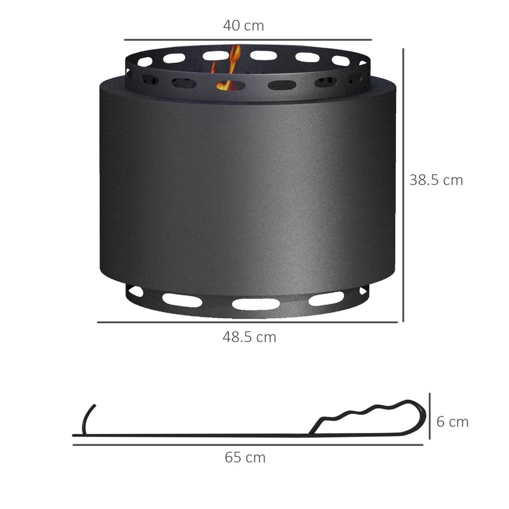 Outsunny 48.5cm Smokeless Wood Burning Firepit Metal Fire Pit, Black