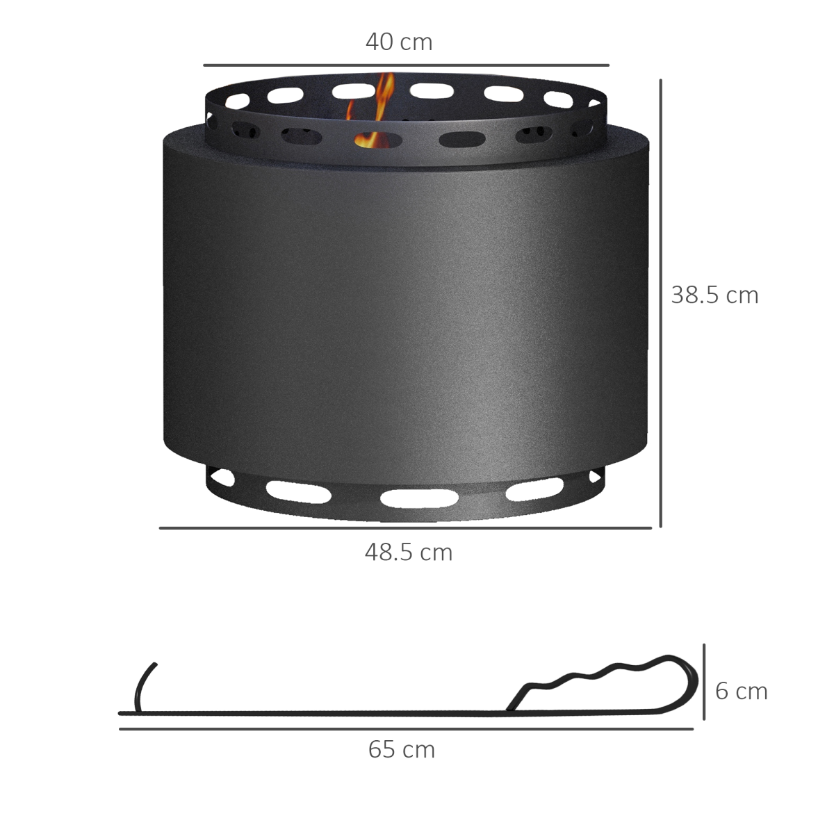 Outsunny 48.5cm Smokeless Wood Burning Firepit Metal Fire Pit, Black