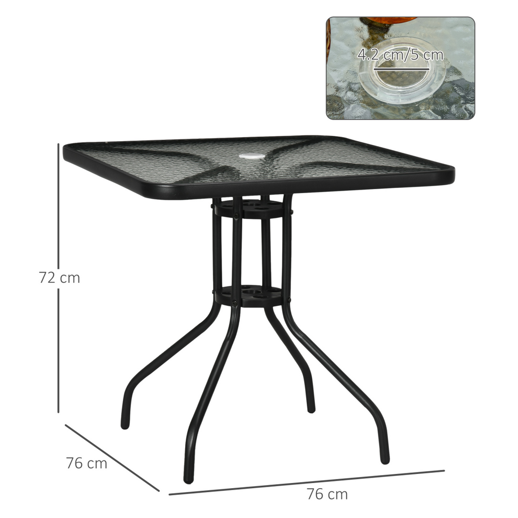 Square Patio Table, Tempered Glass Top Garden Dining Table 76 x 76cm Outsunny