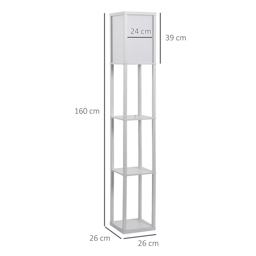 4-Tier Floor Lamp, Floor Light with Storage Shelf, White 3-Tier