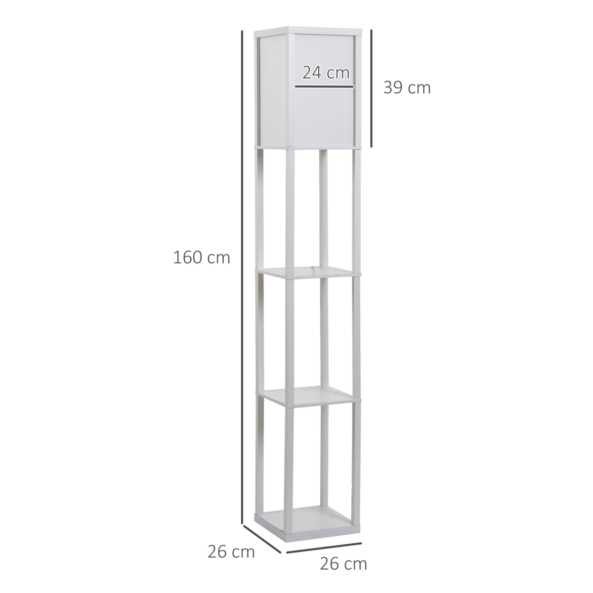 4-Tier Floor Lamp, Floor Light with Storage Shelf, White 3-Tier