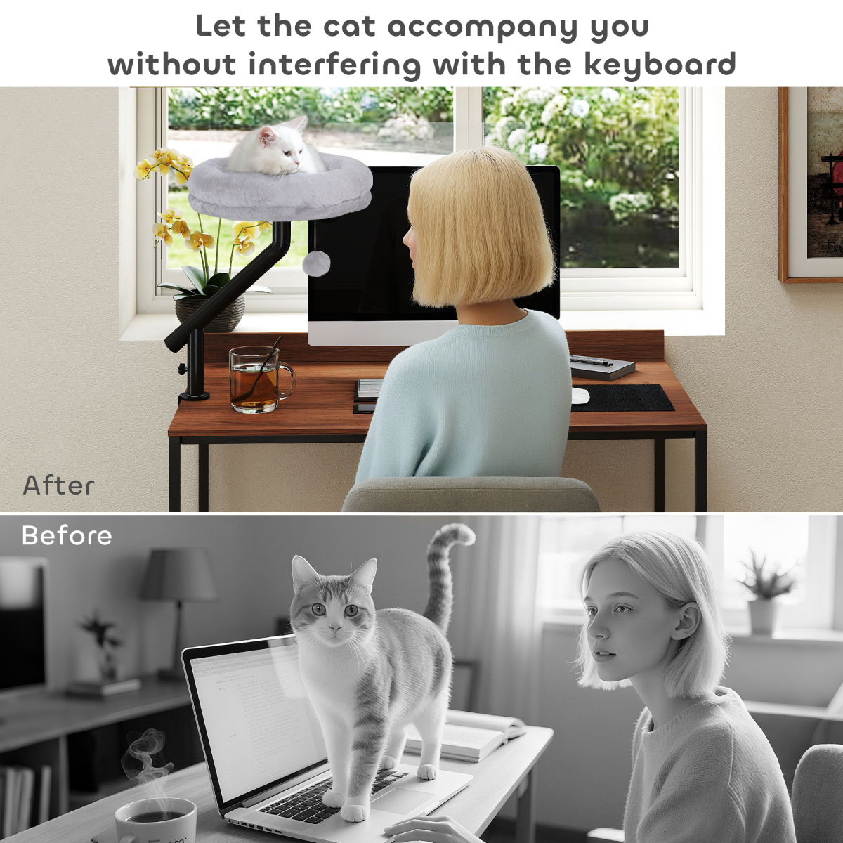 PawHut Cat Bed for Desk, 360° Rotatable Adjustable Cat Nest Hammock