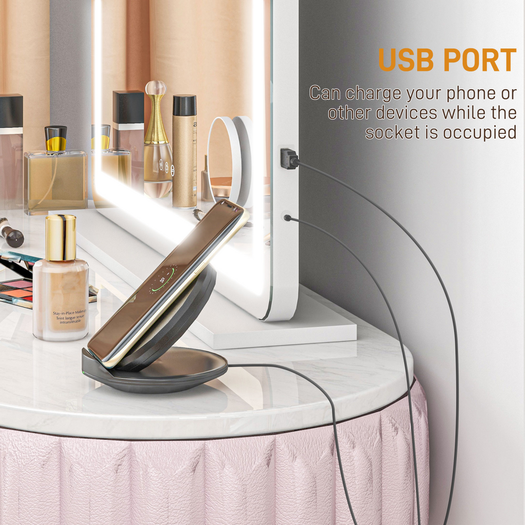 HOMCOM Vanity Mirror with Lights, 10X Magnifying, USB Charging Port, White