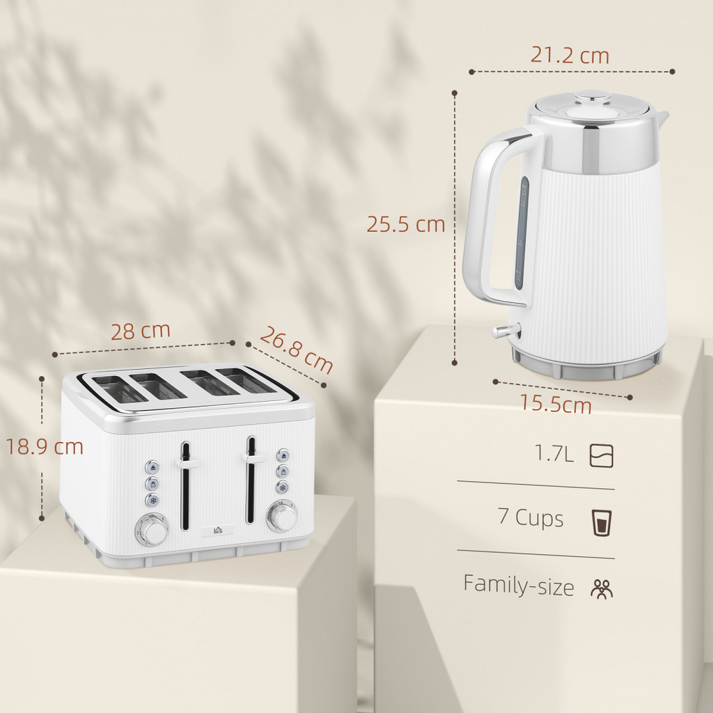 White 1.7L Kettle & 4-Slice Toaster Set