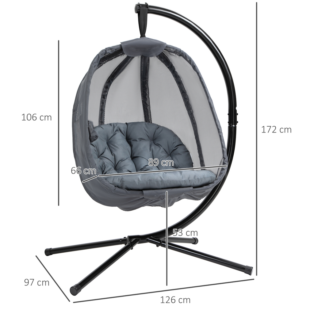 Folding Hanging Egg Chair w/ Cushion and Stand Grey