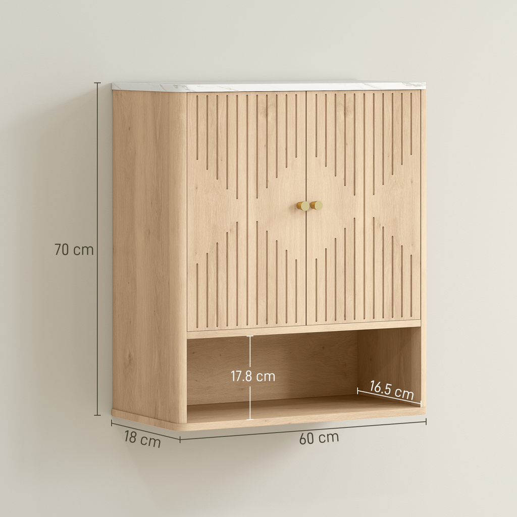 HOMCOM Bathroom Wall Cabinet with Adjustable Shelf and Open Shelf, Oak