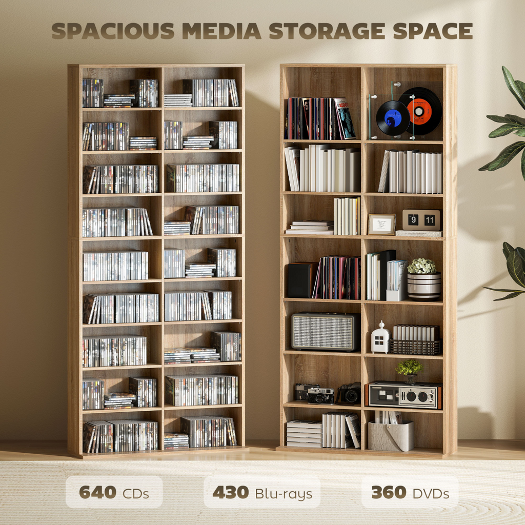 HOMCOM 640 CD Storage Unit 360 DVD Storage Tower with 18 Compartments Natural