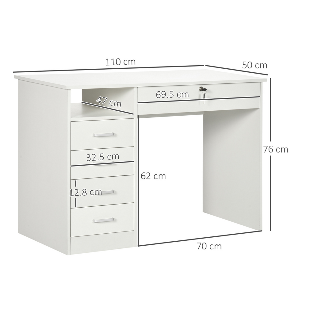 Computer Desk Writing Desk with Five Drawers for Home Office White
