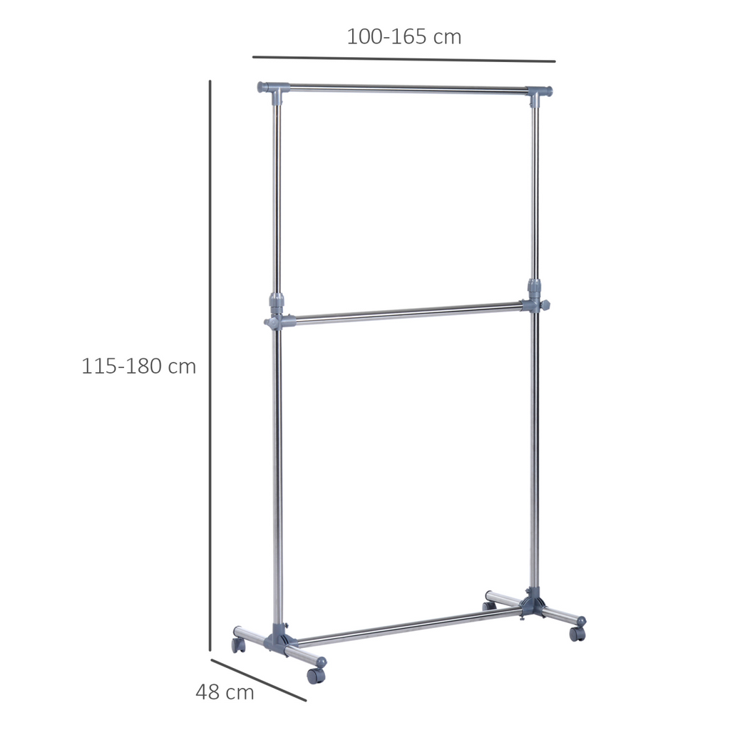 Clothes Hanger with Wheels, Heavy Duty-Silver/Grey
