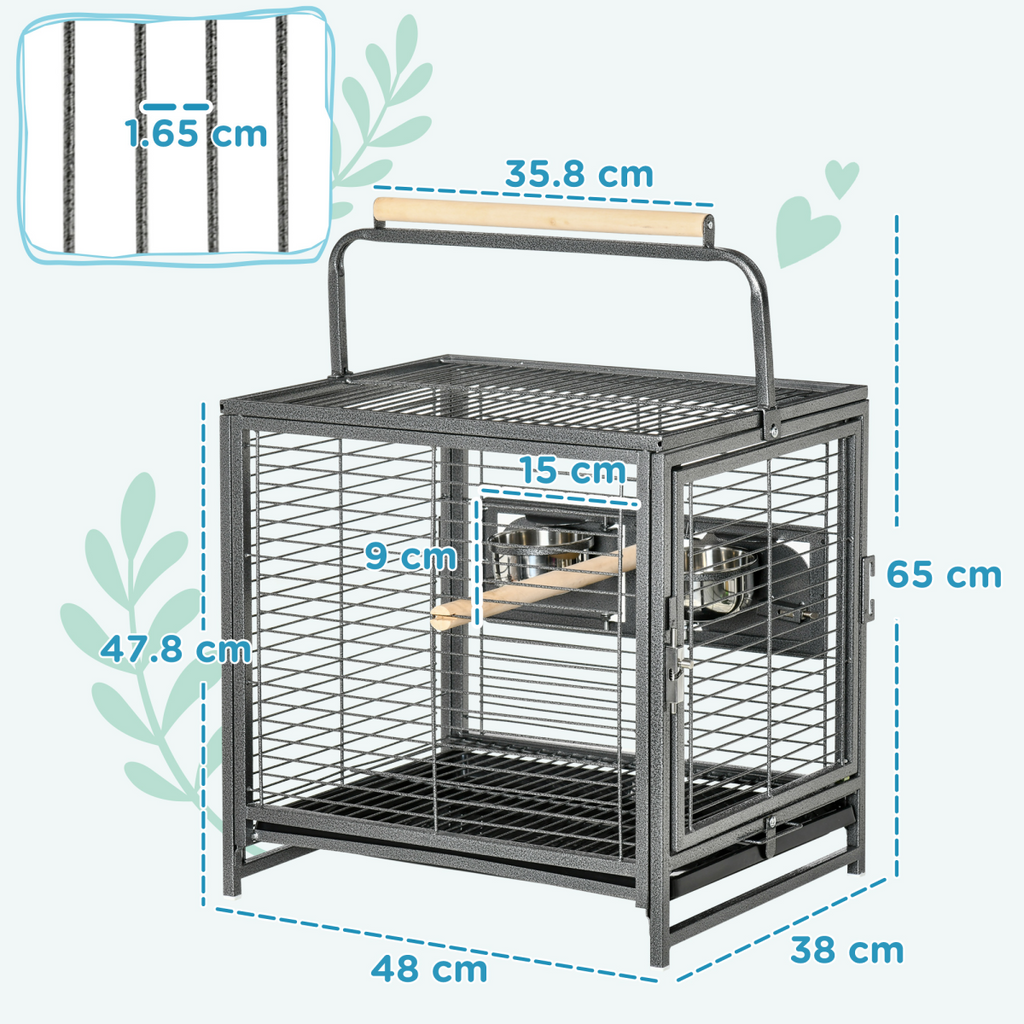 Parrot Cage Bird Carrier w/ Wooden Perch, Handle