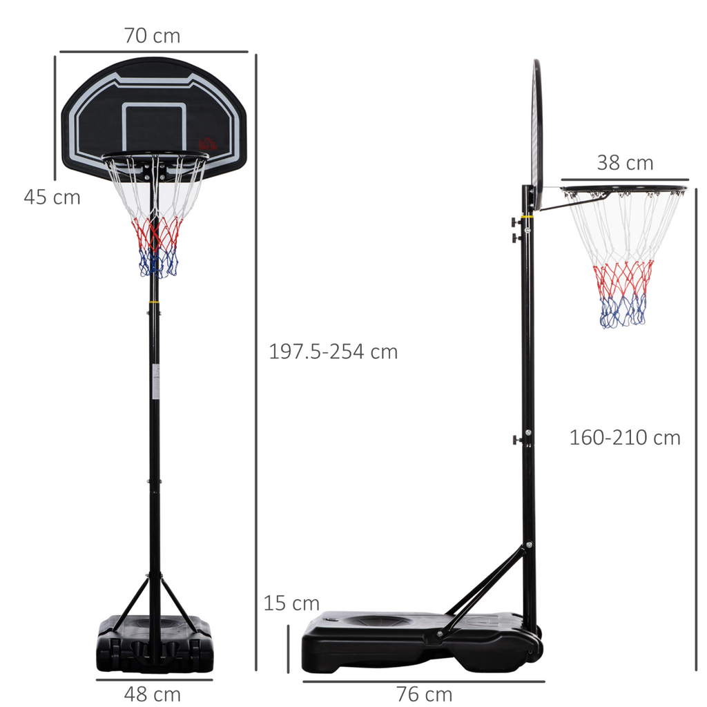Adjustable Basketball Hoop Stand w/ Wheels and Weight Base 1.6-2.1m HOMCOM
