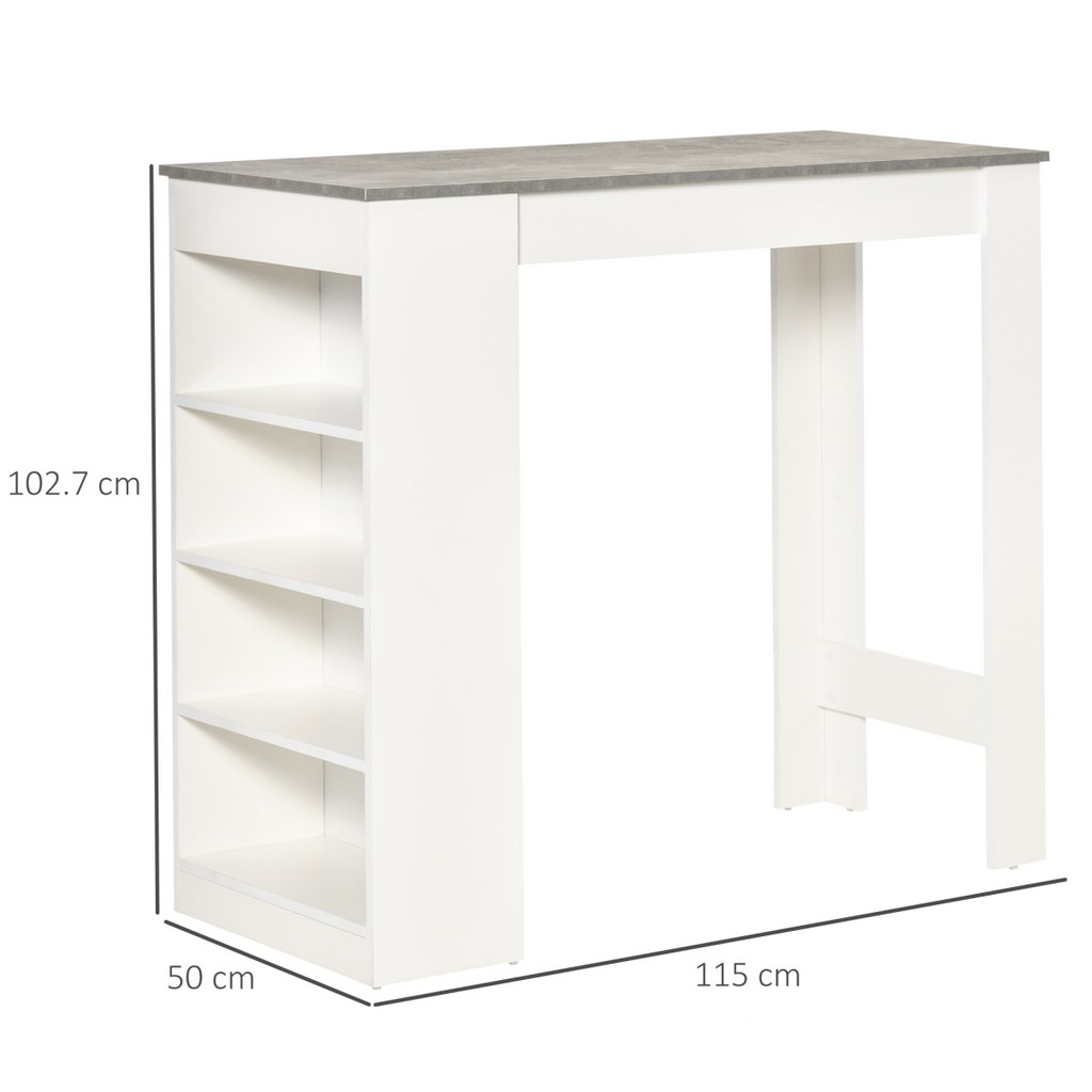 HOMCOM Bar Table Coffee Table Kitchen Dining Table with 4-Tier Shelf Grey