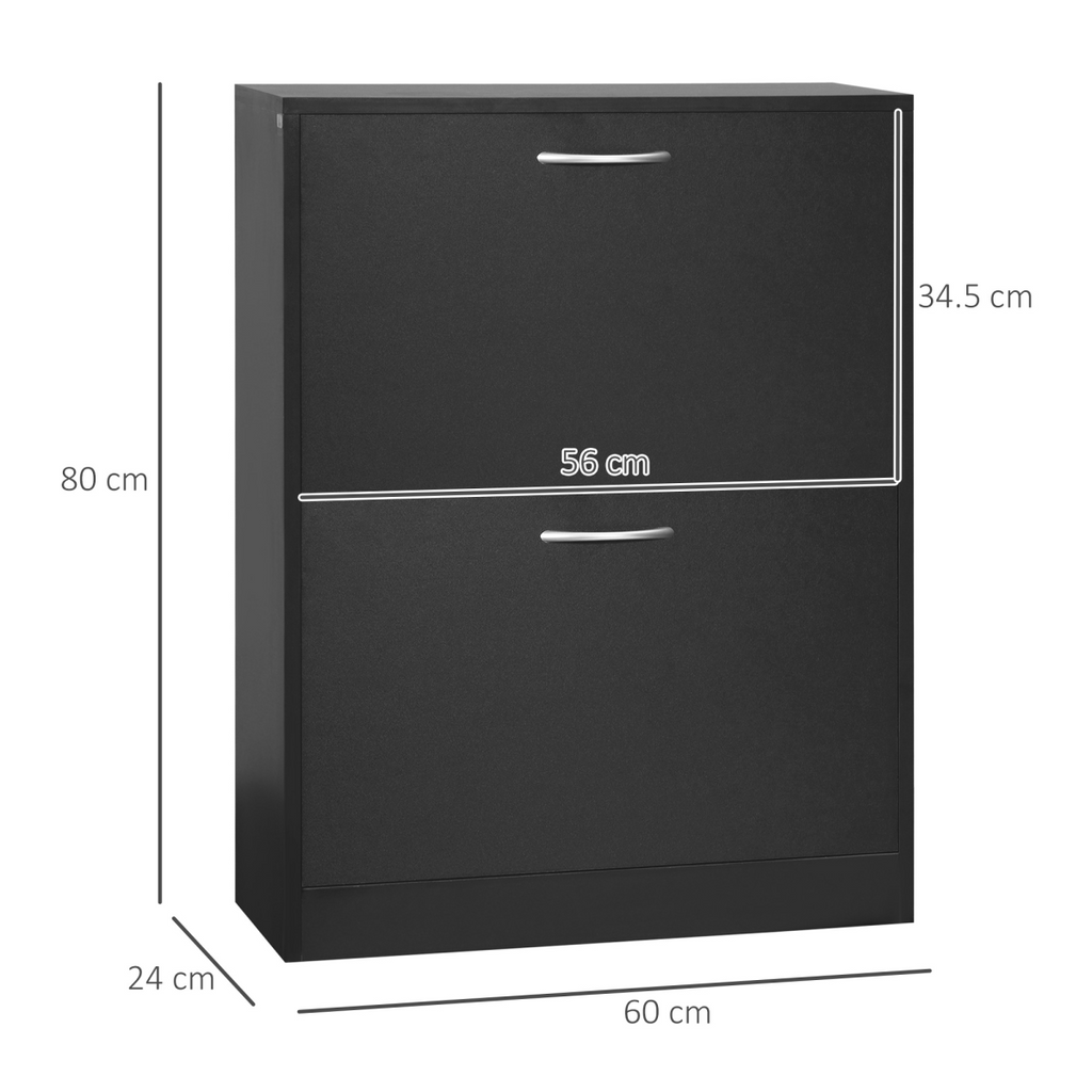 Shoe Cabinet Storage Cupboard 2-Tier Wood 12 Pairs Black