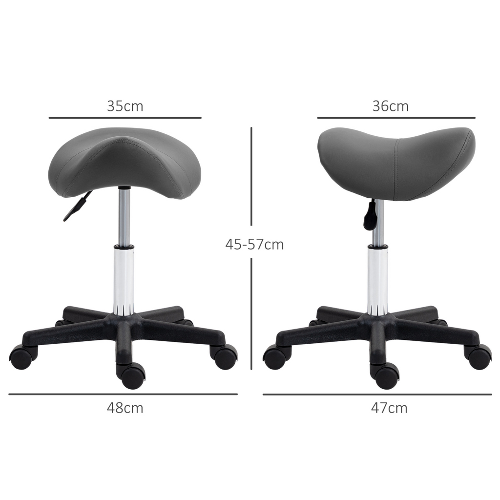 HOMCOM Saddle Stool Adjustable Rolling Salon Chair for Massage Spa Beauty Grey