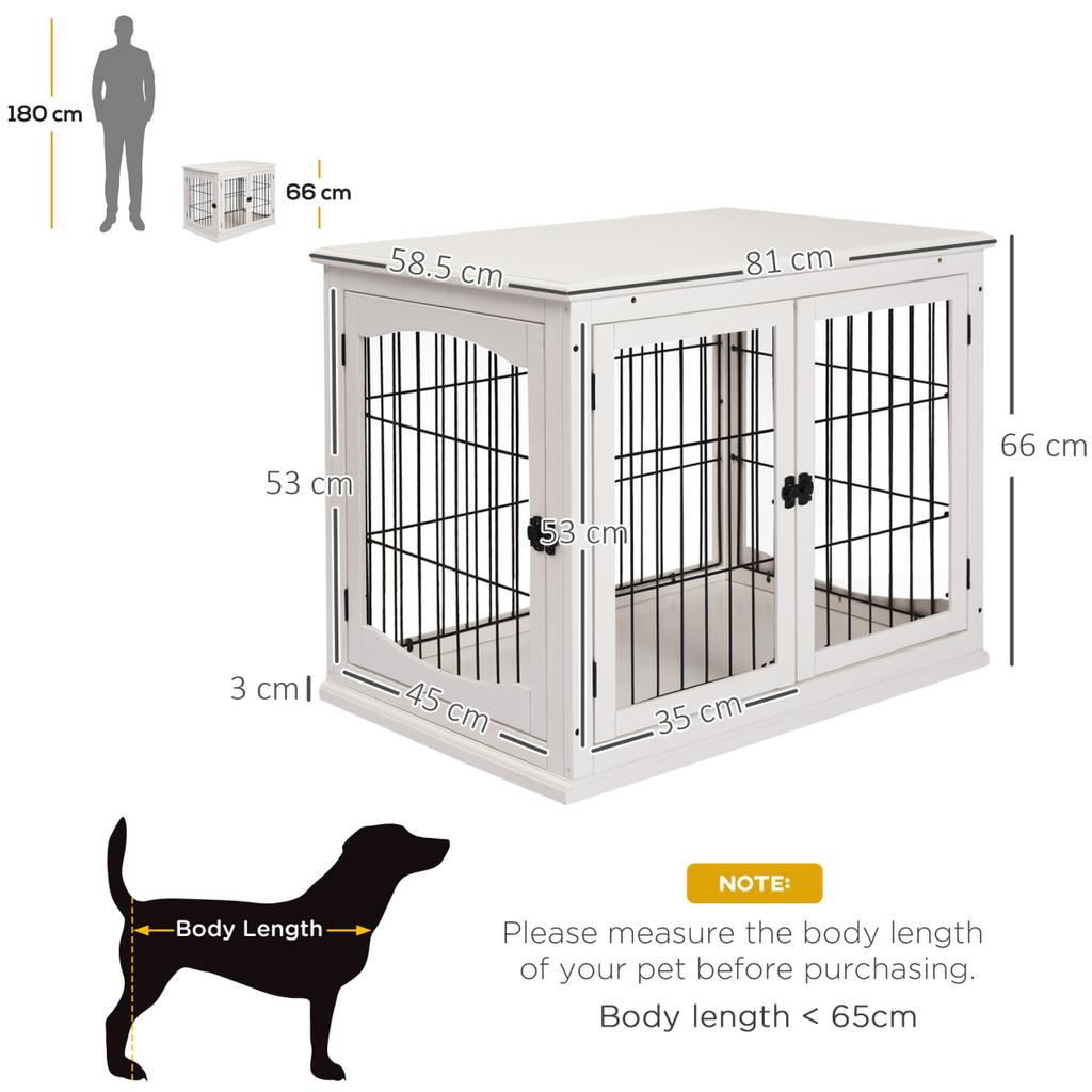 Wooden Dog Crate End Table Pet Puppy Cage w/Metal Wire for Small Dog White