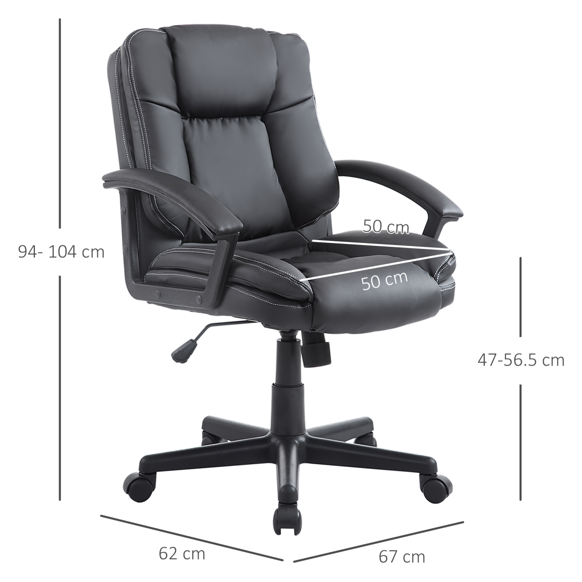 Swivel Executive Office Chair Mid Back PU Leather Chair with Arm, Black HOMCOM