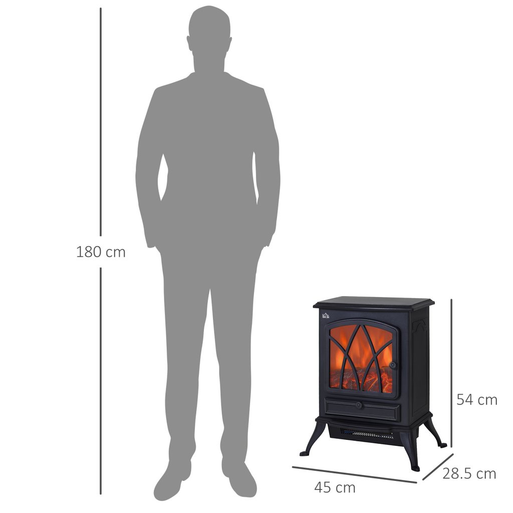 1850W Flame Effect Electric Free Standing Fireplace Fan Log Burning Stove -Black