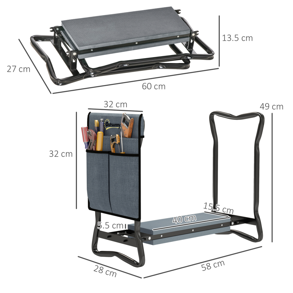 Outsunny Garden Kneeler Foldable Seat Bench EVA Foam Pad with Tool Bag Pouch
