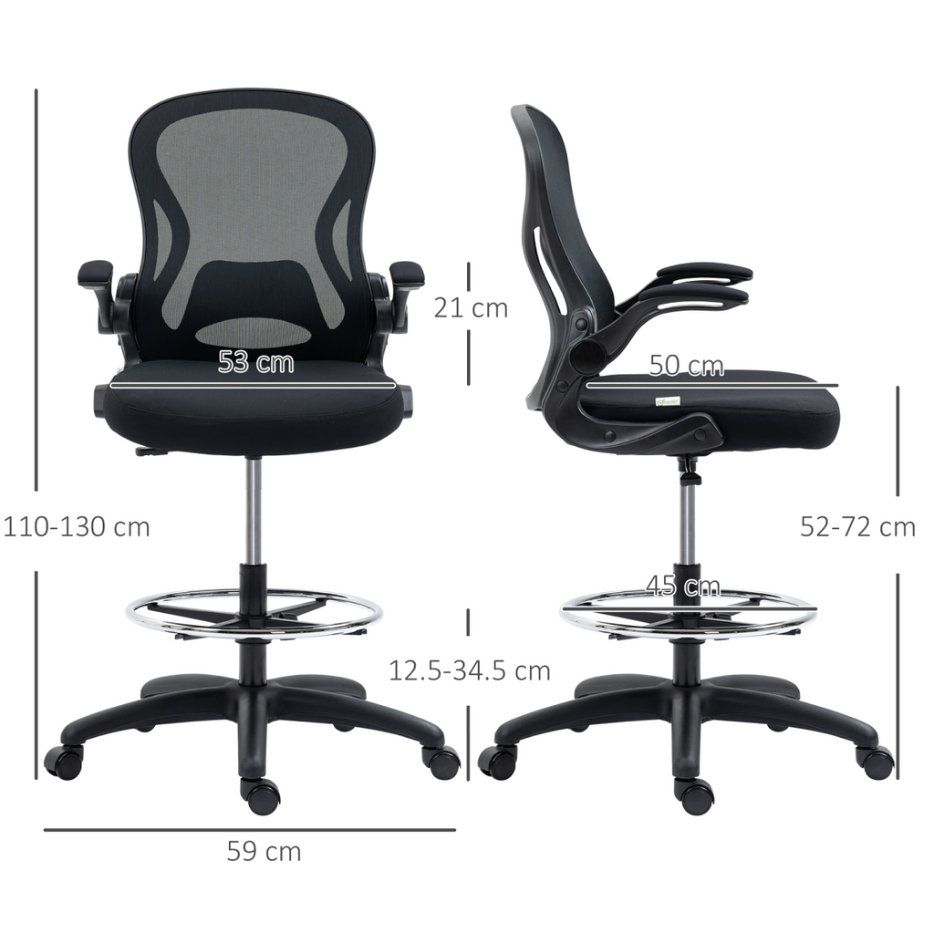Vinsetto Draughtsman Chair Tall Office Chair with Adjustable Footrest Ring Black